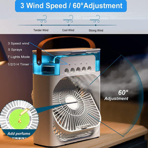 PORTABLE FAN AIR CONDITIONERS USB ELECTRIC FAN LED NIGHT LIGHT WATER MIST FUN 3 IN 1 AIR HUMIDIFIE FOR HOME