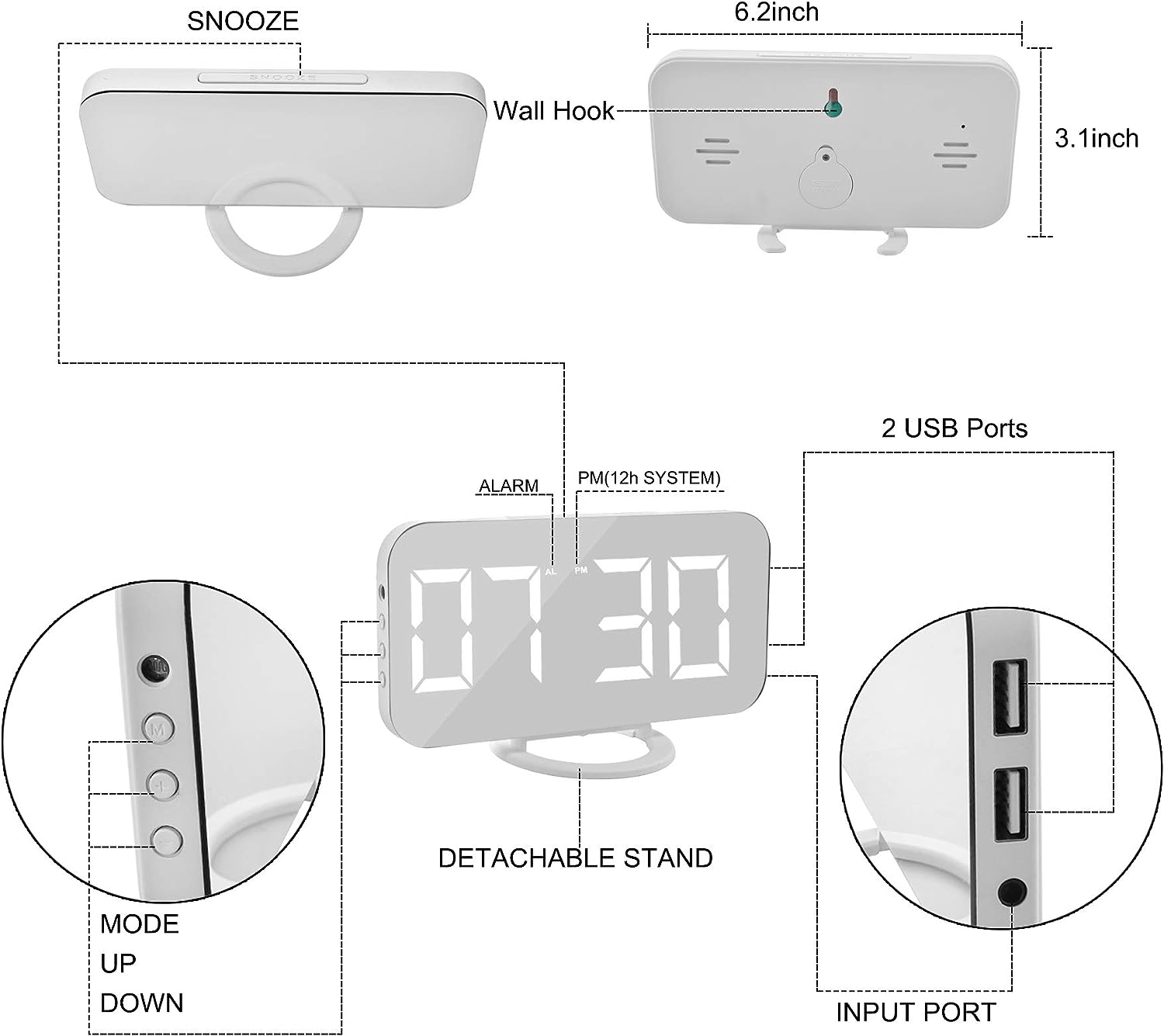 Digital Clock Large Display, LED Electric Alarm Clocks 𝒦