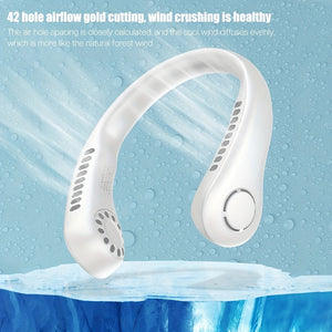 2024 1200mAh New Mini Neck Mounted Fan Portable Bladeless Neck Rechargeable Air Cooler 3 Speed Mini Summer Sports Fan Outdoor
