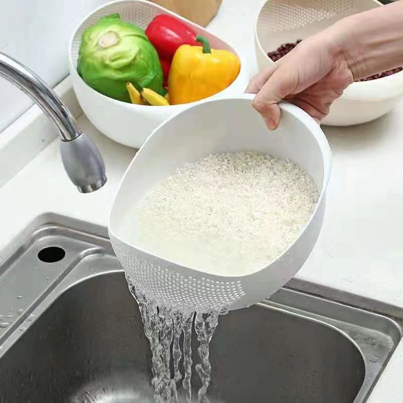 Rice Sieve Plastic Colander Kitchen Drain Basket with Handles Rice 𝒦